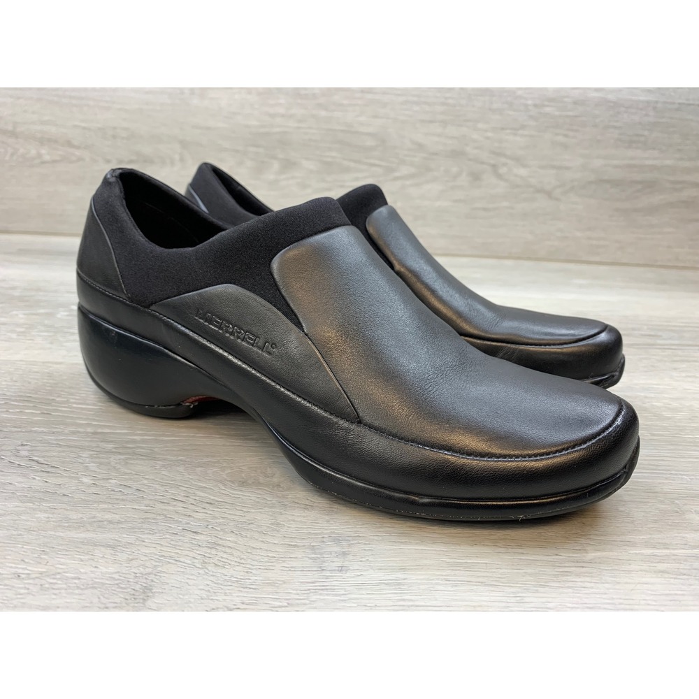 Merrell Q-Form Black Leather Slip On Walking Shoes Women's 8 Comfort Shoes